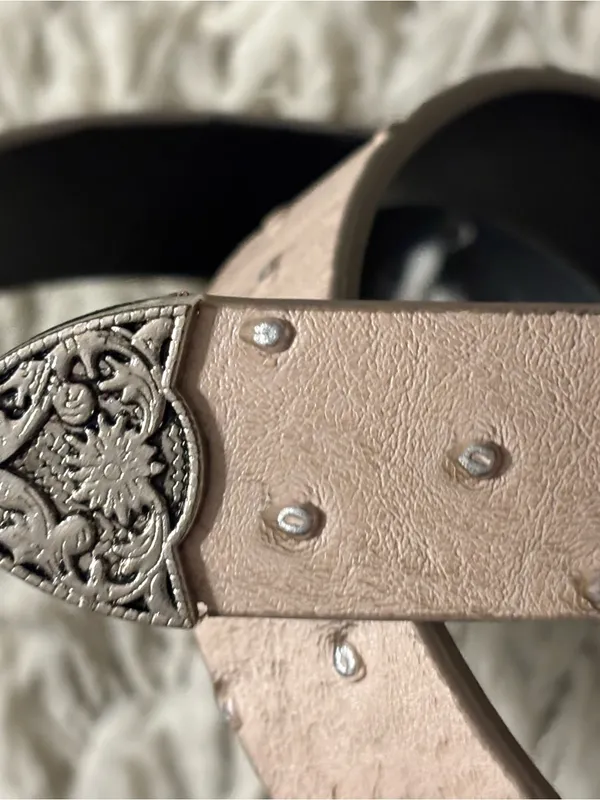 Vintage Belt Women’s Crocodile Embossed Western Beige Belt One Size - Image 2