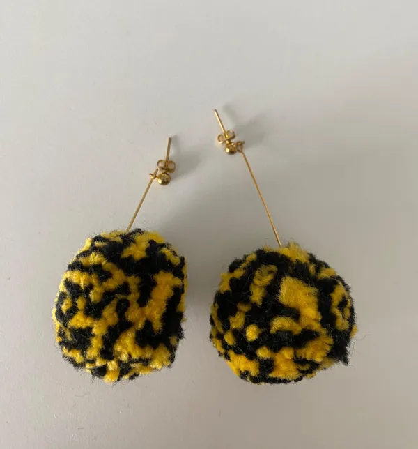 Handmade Black And Gold Pom Earrings - Image 5