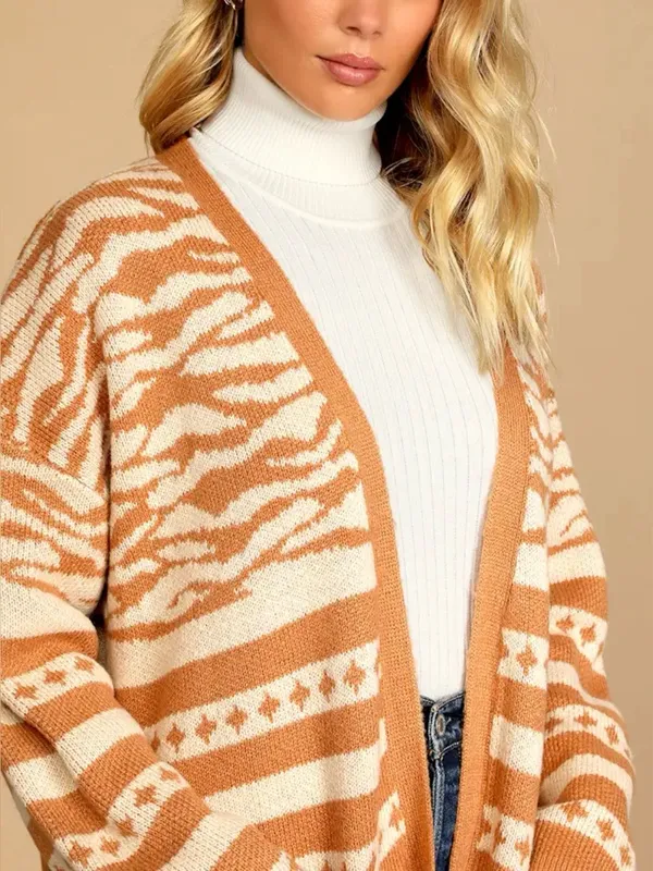 Lulu's Camel & Cream Open-Front Zebra Print Cardigan Size Medium NWT!! - Image 11