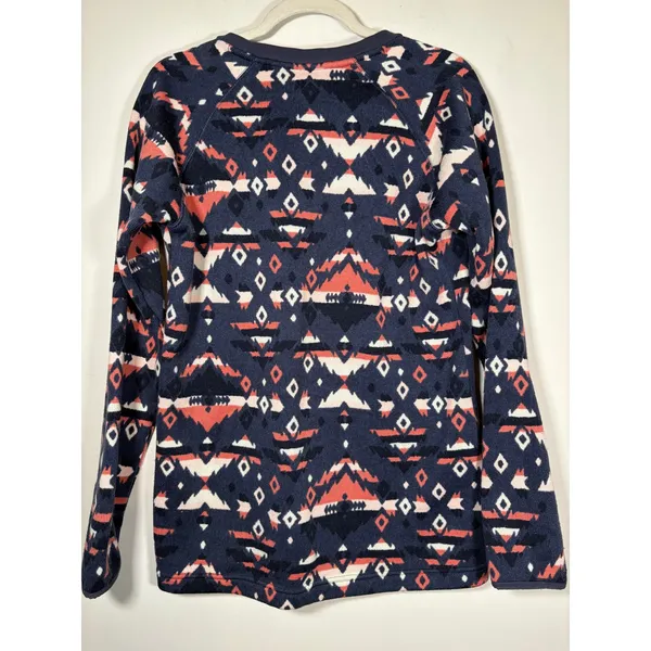 Columbia Fleece Crewneck Shirt Navy Coral Geometric Southwestern Layering Large - Image 5
