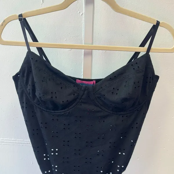 NWT Edikted Blogger Favorite Black Eyelet Underwire Bodysuit Large‎ Stretch - Image 3