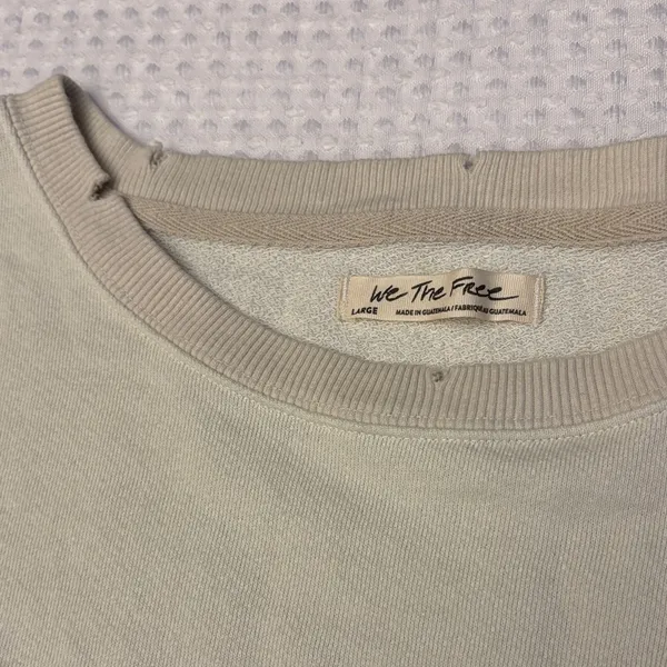 NEW! WE THE FREE PEOPLE Camden LARGE Gray Opal Cream Off-Shoulder Sweatshirt - Image 11