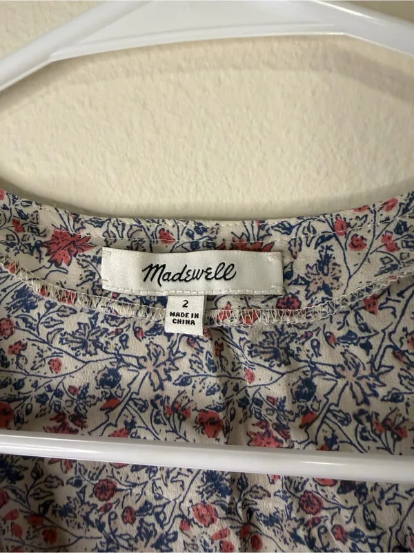 Madewell Cream Floral Button-Front Peplum Top with Pink & Blue Accents - Image 2