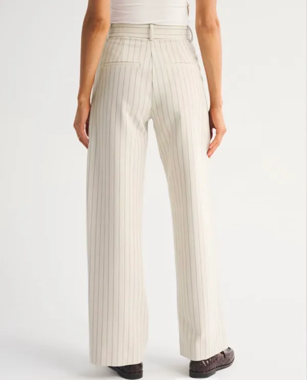 Abercrombie & Fitch Cream Pinstripe Wide-Leg Pants - Image 4