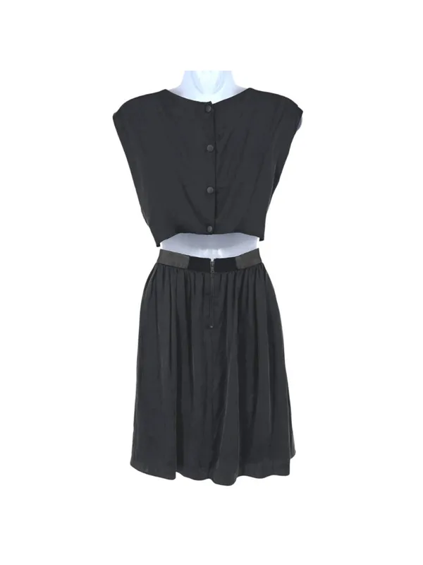 Alice + Olivia Black Silk Dress Cutout Back Leather Trim Mini Size Small Luxury - Image 5