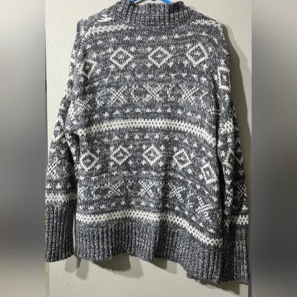 Aeropostale XL Gray White Fair Isle Knit Open Cardigan Sweater Boho Aztec‎ Print - Image 2