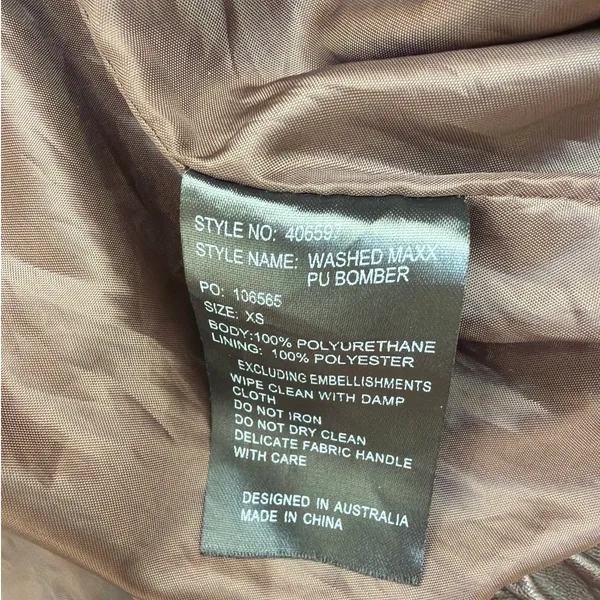 Perfect Stranger Faux Leather Jacket Washed Maxx Size XS Brown - Image 6