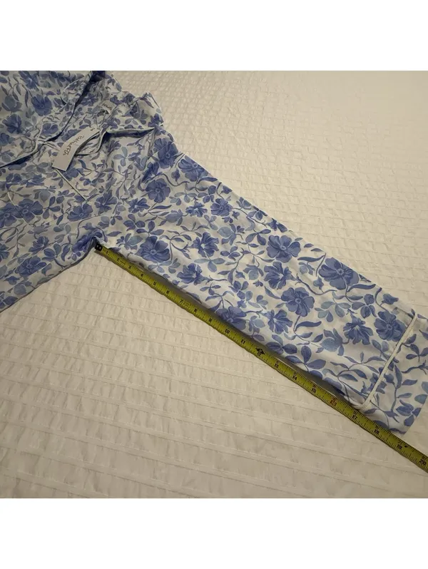 BedHead PJS Pajamas Blue Floral Print White Cotton Pants & Shirt Set NWT Large - Image 6