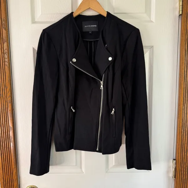 Alice Hope Moto Jacket Black Zip Up Blazer Career Office Fitted‎ Size M - Image 7