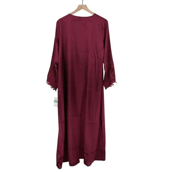 Flora By Flora Nikrooz Robe Women Large/XL Bordeaux Satin Venise Trim open Front - Image 7