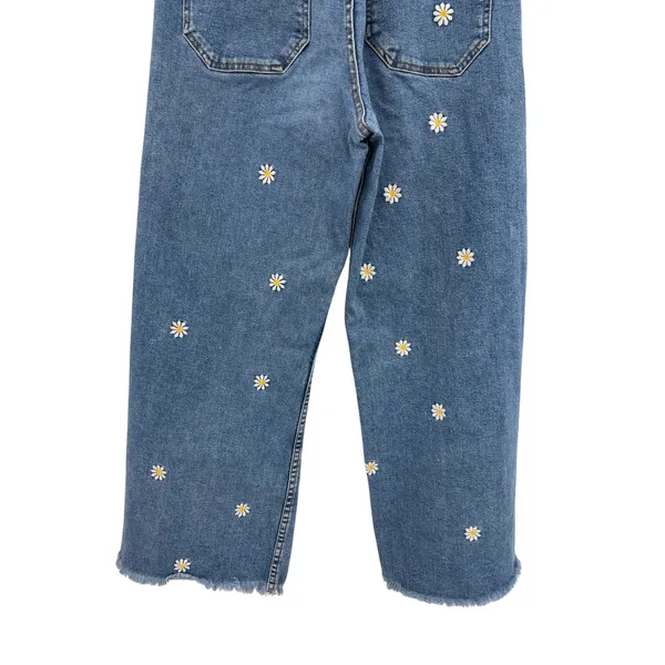 Desigual Embroidered Daisy Cropped Culotte Jeans‎ Wide Leg Blue Denim 40 US 8 - Image 8