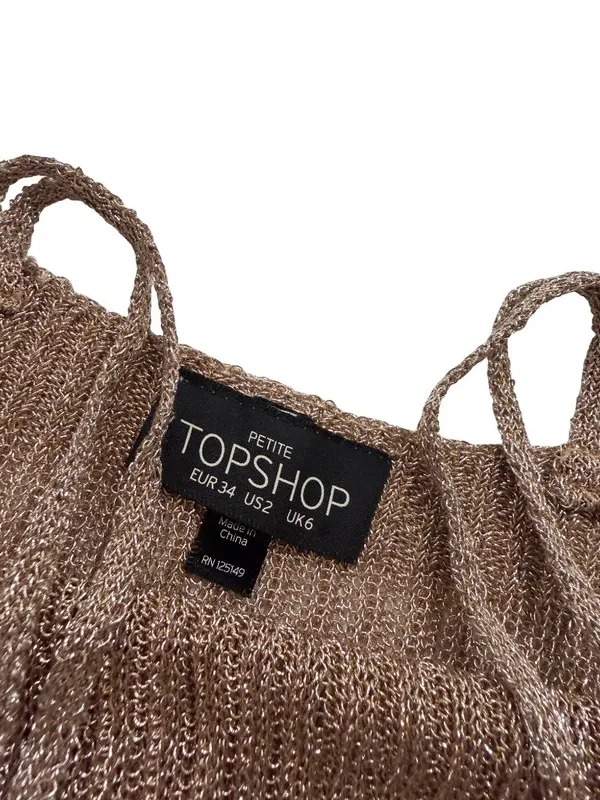 Topshop Bronze Metallic Ribbed Knit Halter Top Cami Tank Shirt Size 2 Women's - Image 8