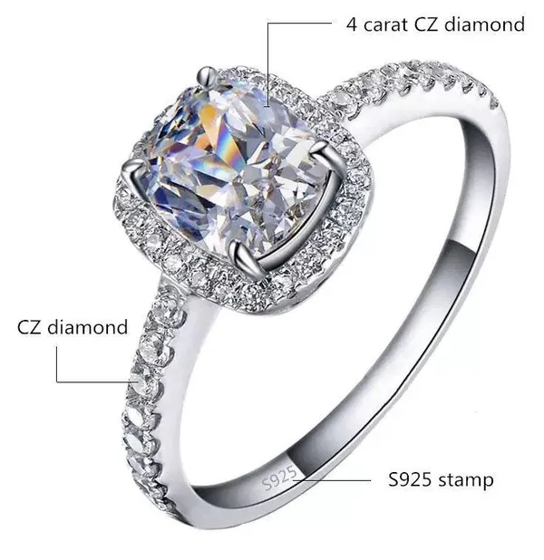 Cushion 3Ct Diamond square 925 logo silver ring engagement bridal 4 5 6 7 8 9 10 - Image 10