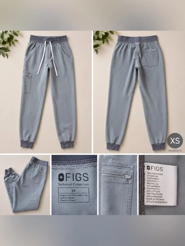 FIGS Technical Collection Jogger Scrub Pants Women’s XS Gray Stretch Cargo - Image 2