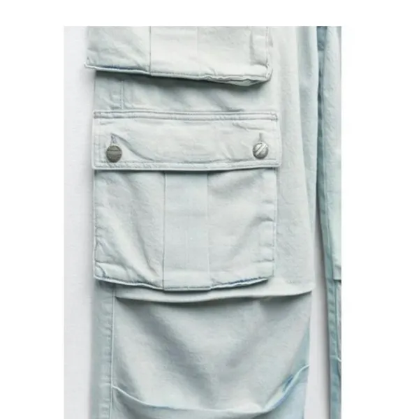 Zara Women Light Wash Multi Pocket Cargo Wide Leg Denim Jeans High Rise SIZE 4 - Image 5