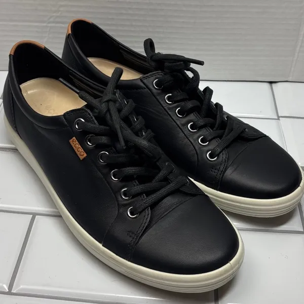 ECCO Soft 7 Sneaker Womens 40 Black Excellent Leather Lace-Up Low Top - Image 3
