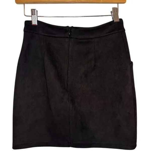 Womens Black Mini Skirt Size S Faux Suede Lace-Up Grommet Back Zip - Image 4