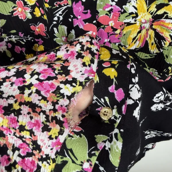 Calessa Floral Patchwork Button Down Shirt Large Multicolor Boho Maximalist Black - Image 6