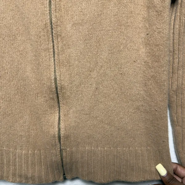 Nordstrom Women 100% Cashmere Zip Up Sweater XS Tan Ribbed Mock Neck Luxury - Image 4