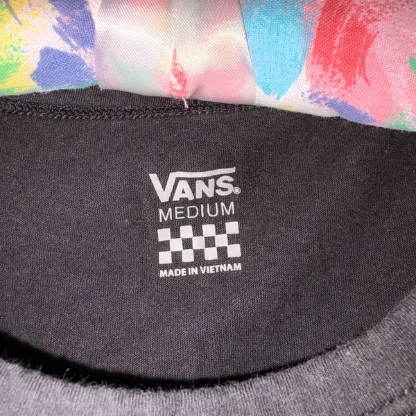 Vans Black T-Shirt with White Logo and Checker Detail - Image 2