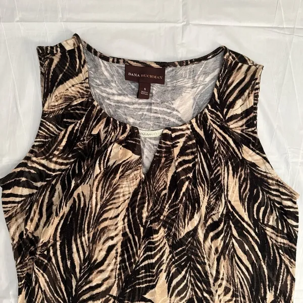 Dana Buchman Womens Brown Tan Tropical Leaf Keyhole‎ Sleeveless Shift Dress S - Image 2