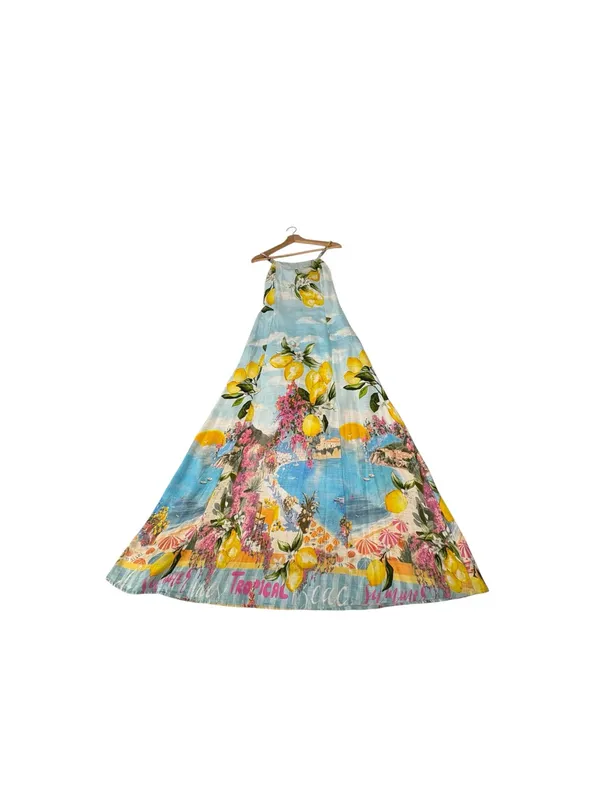 Paper Heart Lemon Amalfi Coast Tie Back Maxi Dress M Italian Summer Resort - Image 5