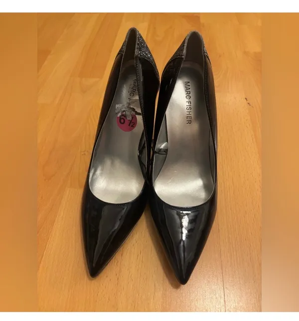 NEW Marc Fisher Black pointed Toe Glitter Pump Patent Leather - Image 2