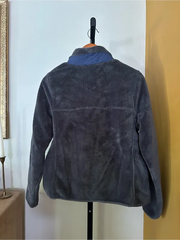 L.L.Bean Hi-Pile Snap Fleece Pullover Jacket Sweatshirt‎ Gray Blue Small Petite - Image 4