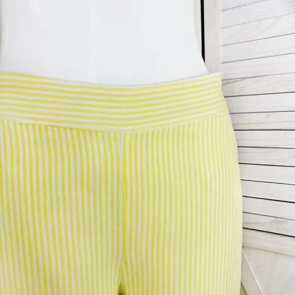 Loft Striped Linen Blend Wide Leg Crop Pants‎ Yellow White Small Lined Preppy - Image 7