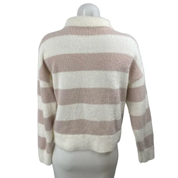 Nikka K Women's Stripe Collared Long Sleeve Button Polo Sweatshirt Sweater Top M - Image 4