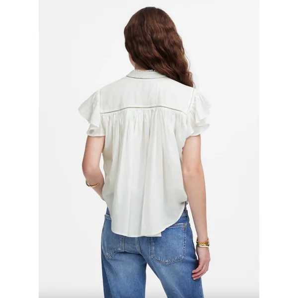 Madewell Shirred Lace Trim Top Blouse Cotton Viscose Lightweight White Large NWT - Image 4