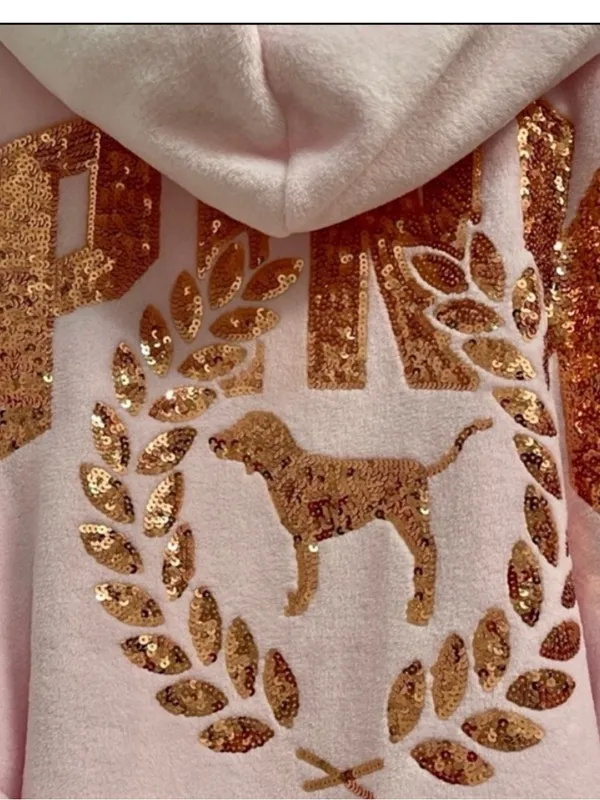 Victoria’s Secret Pink Gold Sequins logo Sherpa Bathrobe - Image 9