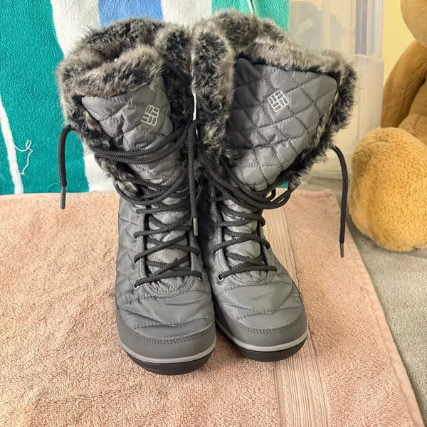 Columbia Waterproof Omni-Grip Tall Black Faux Fur Lace Up Winter Snow Boots 8 - Image 2
