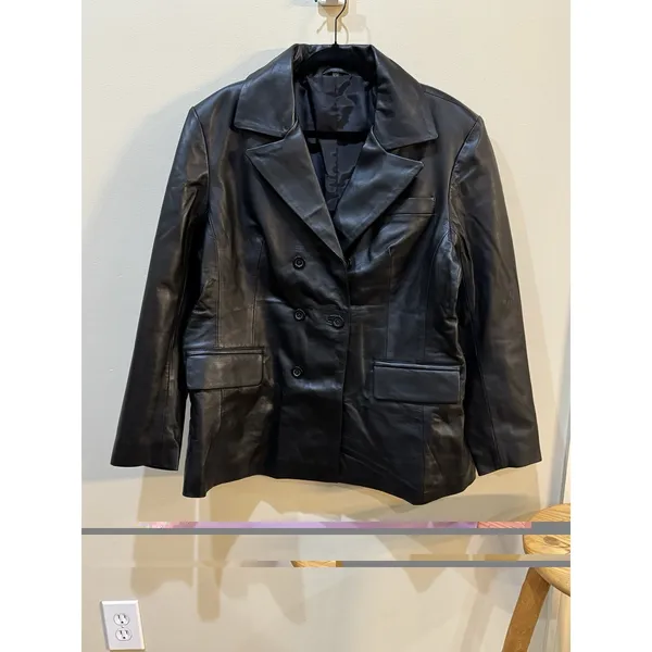 Women's Double Breasted‎ Style Black Leather Jacket BlazerMetro Witchy Size undefined - Image 3