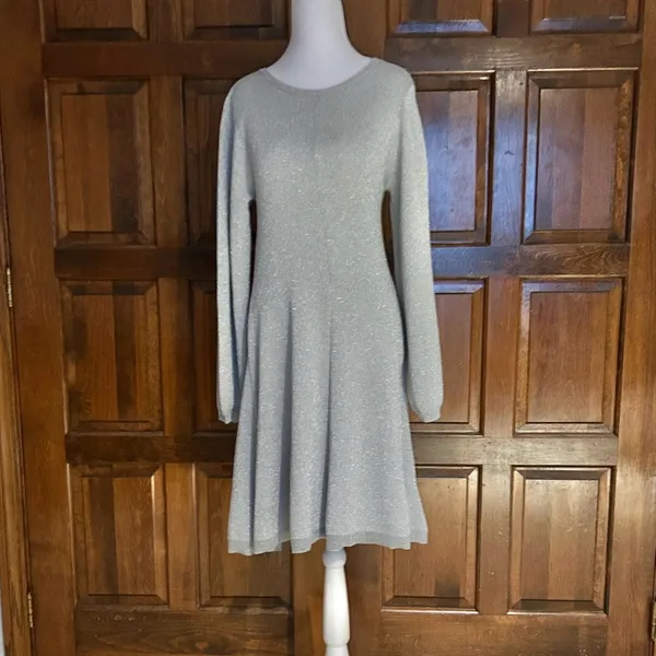 NWT J.‎ Crew Lurex Twist Back SIlver Merino Wool Blend Dress Size Small - Image 5