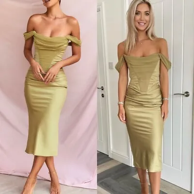 NWOT House of CB Natalya Off The Shoulder Satin Midi Dress. Size XL - Image 2