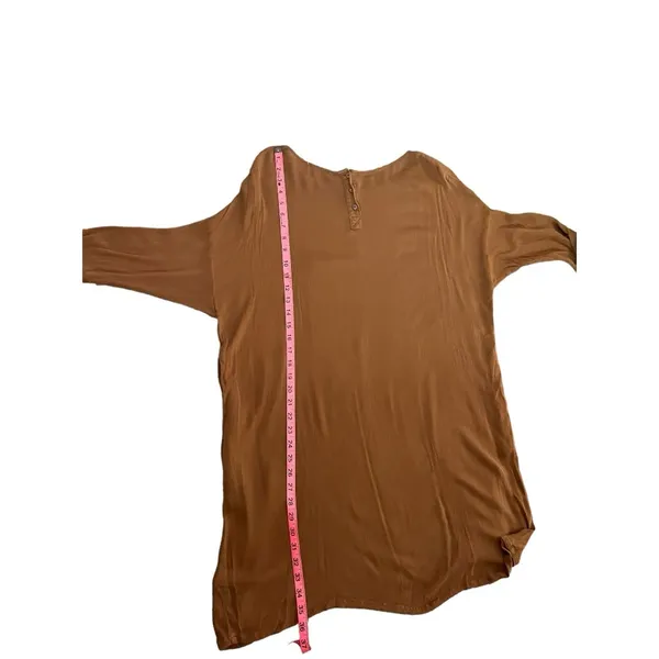 Chestnut brown woven lagenlook quarter sleeve tunic relaxed fit women's medium - Image 2