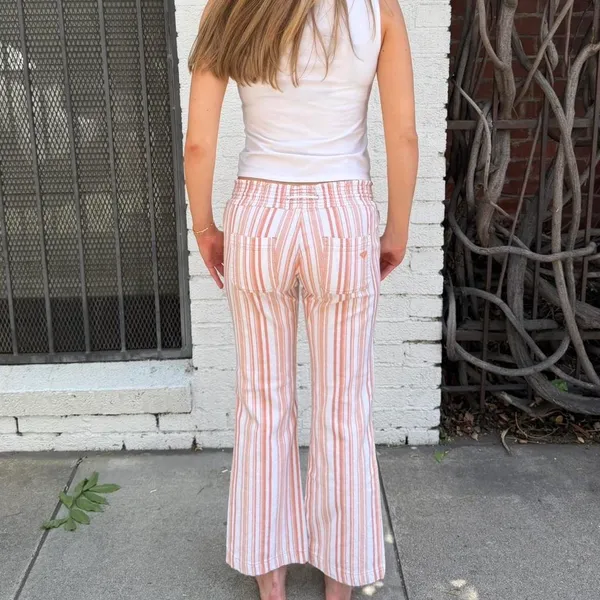 Y2k Roxy pink striped low rise wide leg linen pant / fit like an xs #beachwear #boho - Image 4