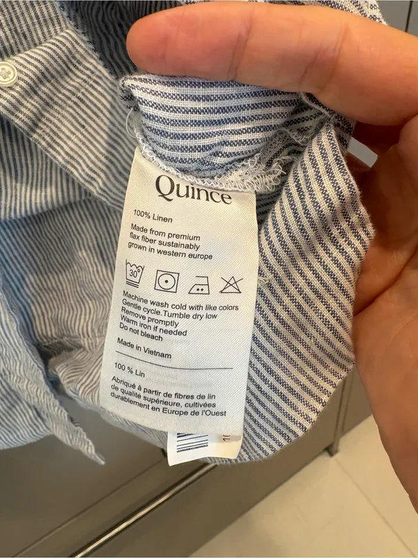 Quince 100% European Linen Blue Pinstripe Short Sleeve Button Up Shirt - small - Image 4