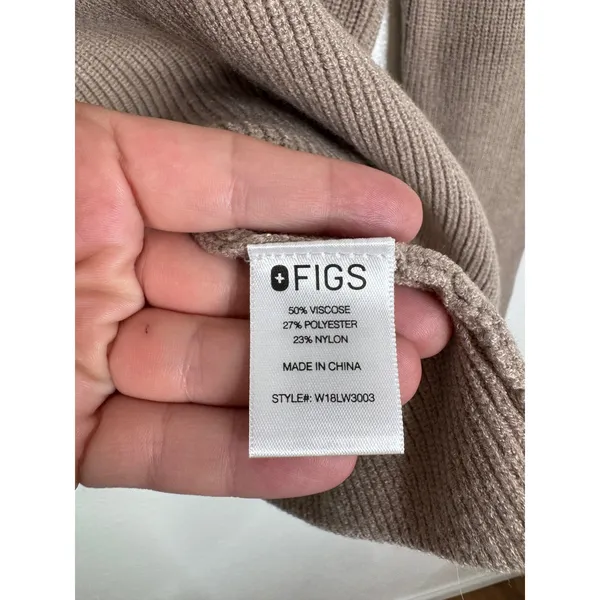 FIGS Ribbed Knit Long Sleeve Sweater Taupe Brown Crew Neck Pocket XS W18LW3003 - Image 4