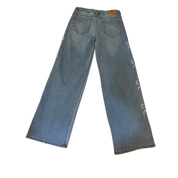 Wide Leg Bow Embroidered Jeans‎ Blue White Trendy Coquette Baggy Preppy Size 27 - Image 5
