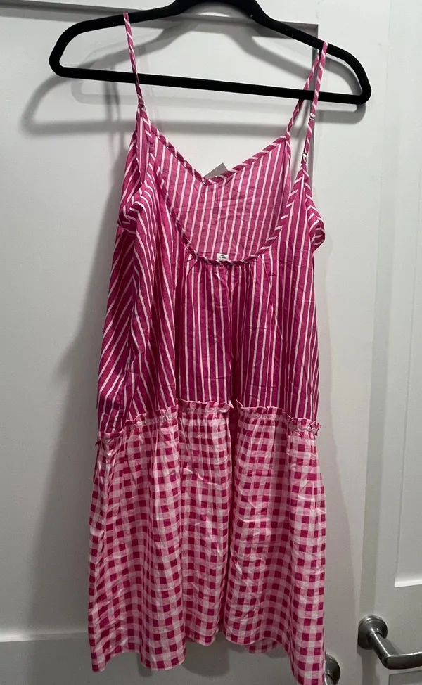 NWT J. Crew Bright Pink Gingham and Stripes Cover Up Summer Dress - Size Small - Image 5
