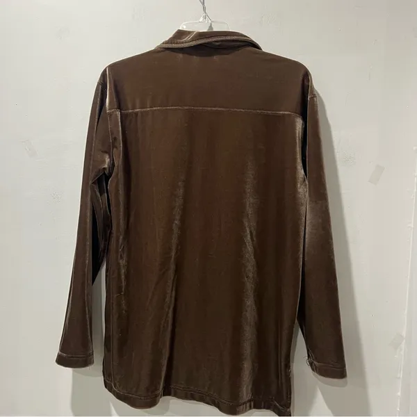Vintage Honors Small Brown Velvet Button Down Shirt‎ Y2K Soft Vamp Retro Lounge - Image 7