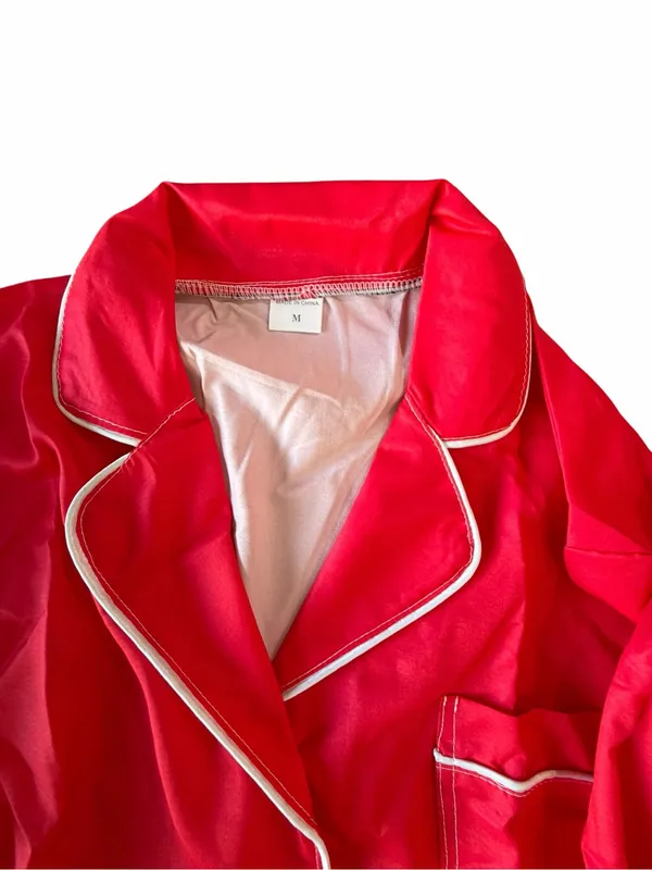 Women's Two Piece Red and White Long Sleeve Pajama Set Size M #260823 - Image 2
