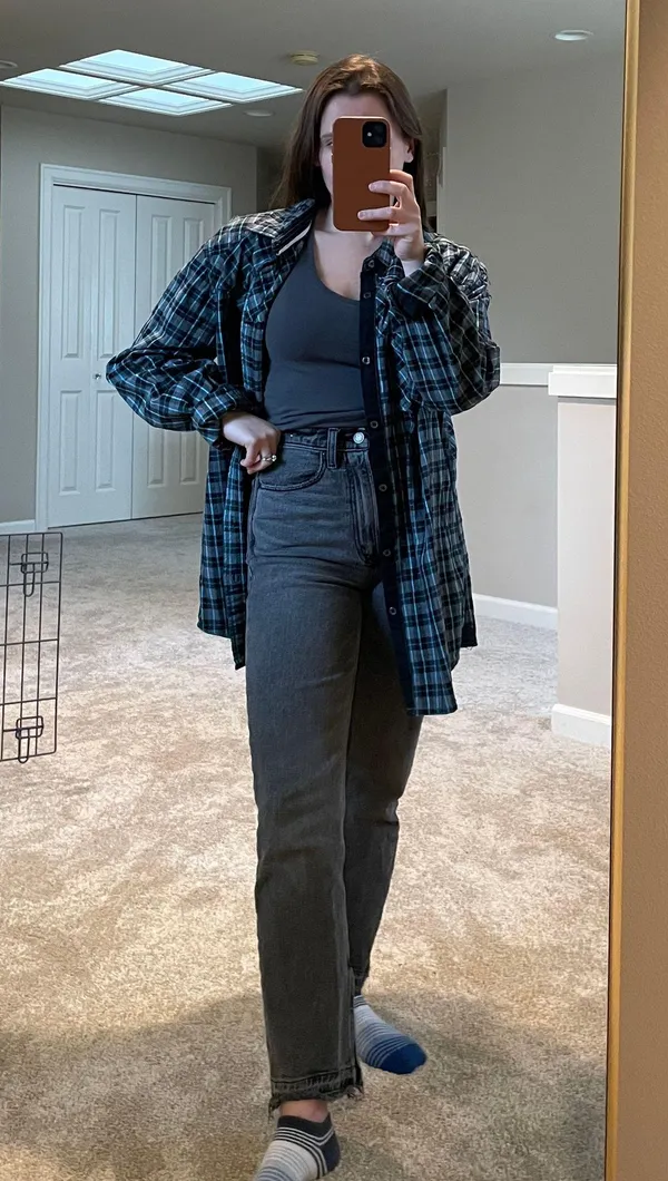 Oversized Plaid Button Down Shirt Blue Size L - Image 2