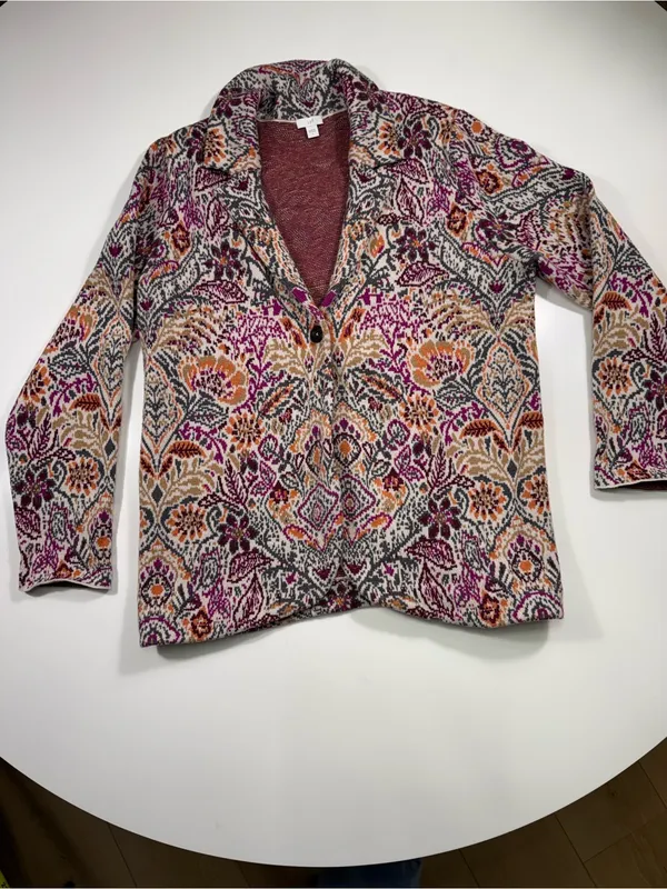 J. Jill Floral Knit Cardigan in Purple, Pink and Cream - Image 2