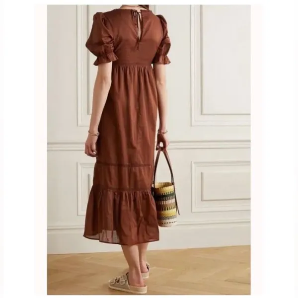 Reformation Bekkah Crocheted Lace Trim Organic Cotton Midi Dress in Cinnamon XS - Image 5