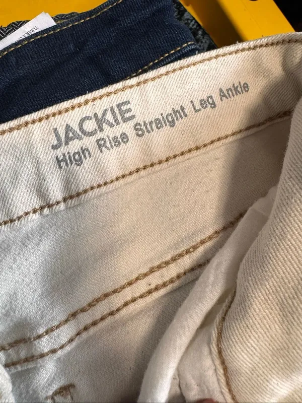 !iT Jeans Jackie High Rise Straight Leg Ankle Jeans Womens 14 Cream Raw Hem - Image 7