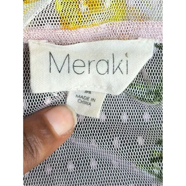 Meraki Mesh Tiered Tunic Top Women’s M Blush Pink Floral Puff Sleeve Cottagecore - Image 6