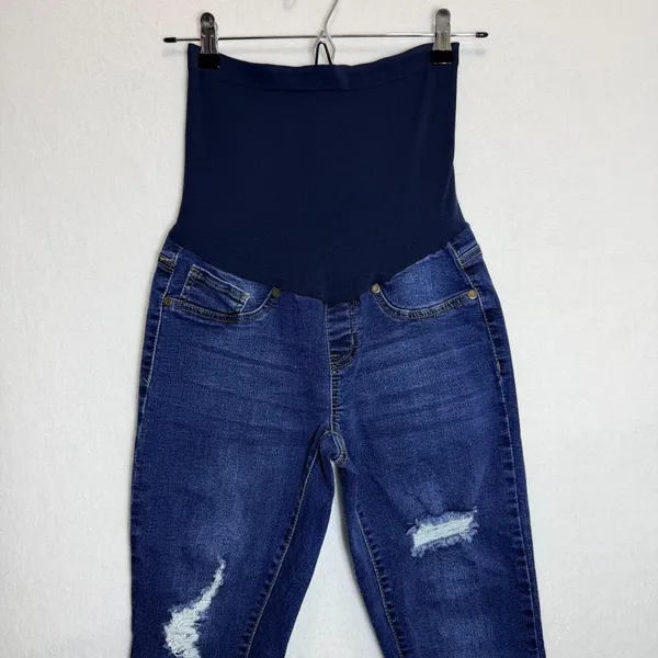 Haute Mama Maternity Skinny Jeans Womens Size S Blue Stretch Distressed Denim - Image 14